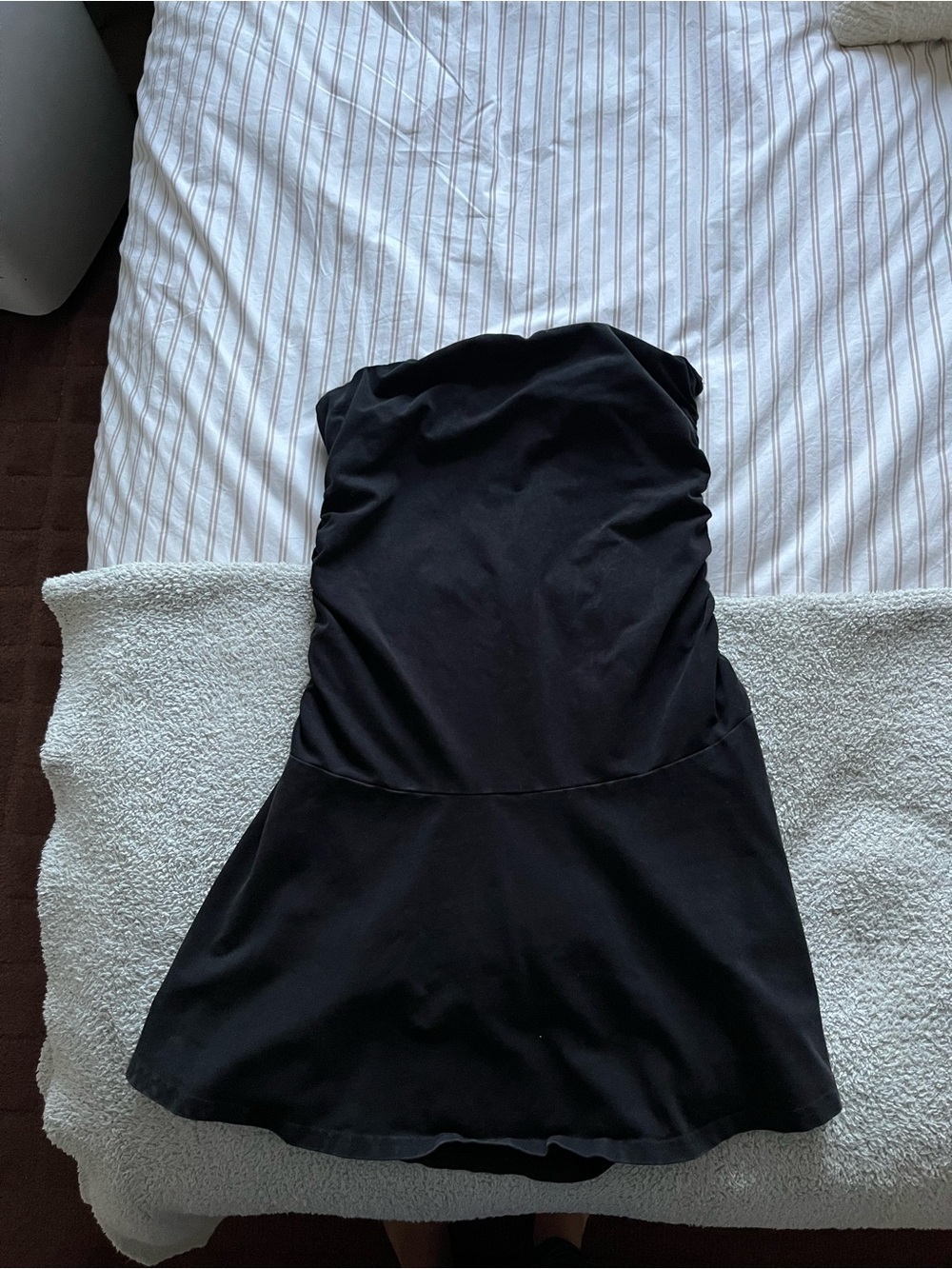 aerie Strapless Black Flared Dress